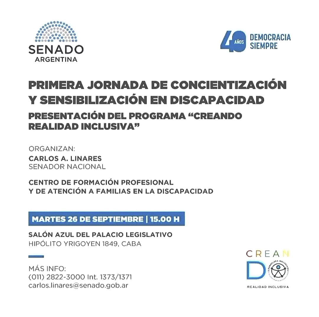 Invitación de la presentación del programa Creando realidad inclusiva a realizarse en el Salón Azul del Palacio Legislativo
